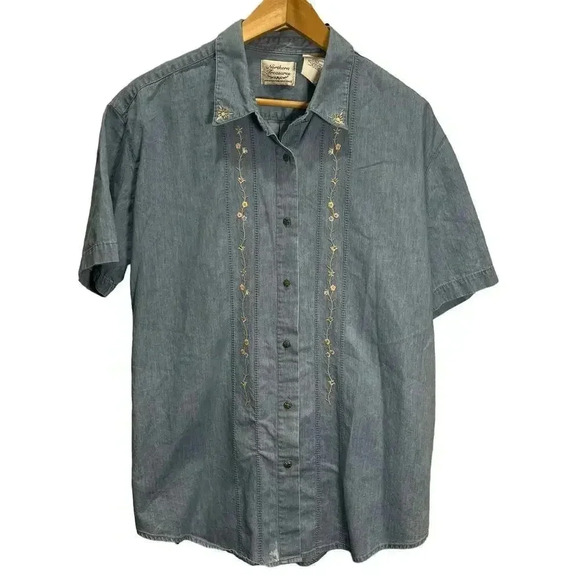Vintage Northern Treasures Cotton Embroidered Soft Denim Button-up‎ Large - Picture 1 of 6